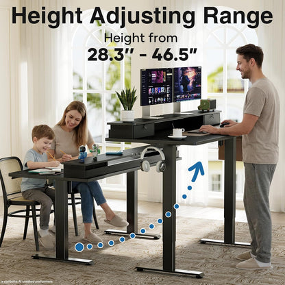 47.2"×27.6" Standing Desk with Storage Drawers, Adjustable Height Computer Table with Monitor Shelf, Home Office Desk for Study, Gaming, Workstation, Brown