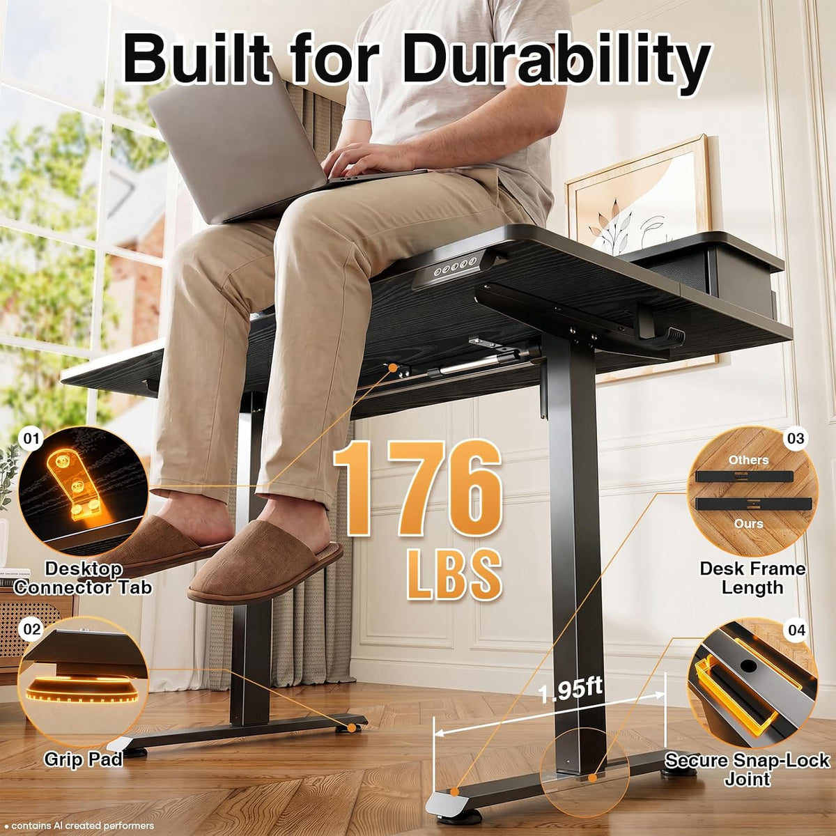 47.2"×27.6" Standing Desk with Storage Drawers, Adjustable Height Computer Table with Monitor Shelf, Home Office Desk for Study, Gaming, Workstation, Brown