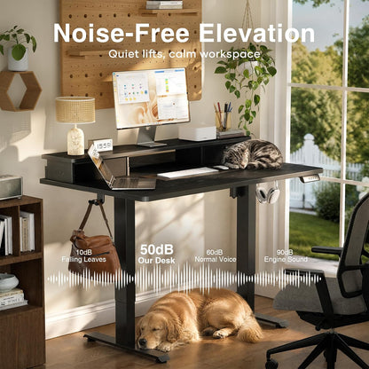 47.2"×27.6" Standing Desk with Storage Drawers, Adjustable Height Computer Table with Monitor Shelf, Home Office Desk for Study, Gaming, Workstation, Brown