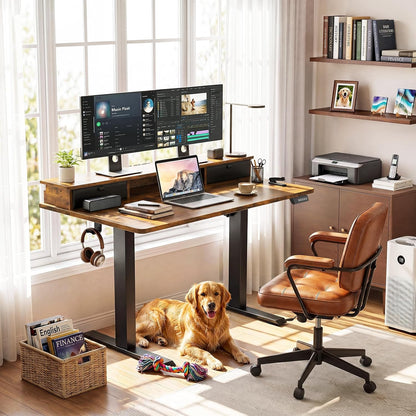 47.2"×27.6" Standing Desk with Storage Drawers, Adjustable Height Computer Table with Monitor Shelf, Home Office Desk for Study, Gaming, Workstation, Brown