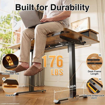 47.2"×27.6" Standing Desk with Storage Drawers, Adjustable Height Computer Table with Monitor Shelf, Home Office Desk for Study, Gaming, Workstation, Brown