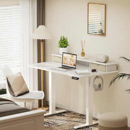 47.2"×27.6" Standing Desk with Storage Drawers, Adjustable Height Computer Table with Monitor Shelf, Home Office Desk for Study, Gaming, Workstation, Brown