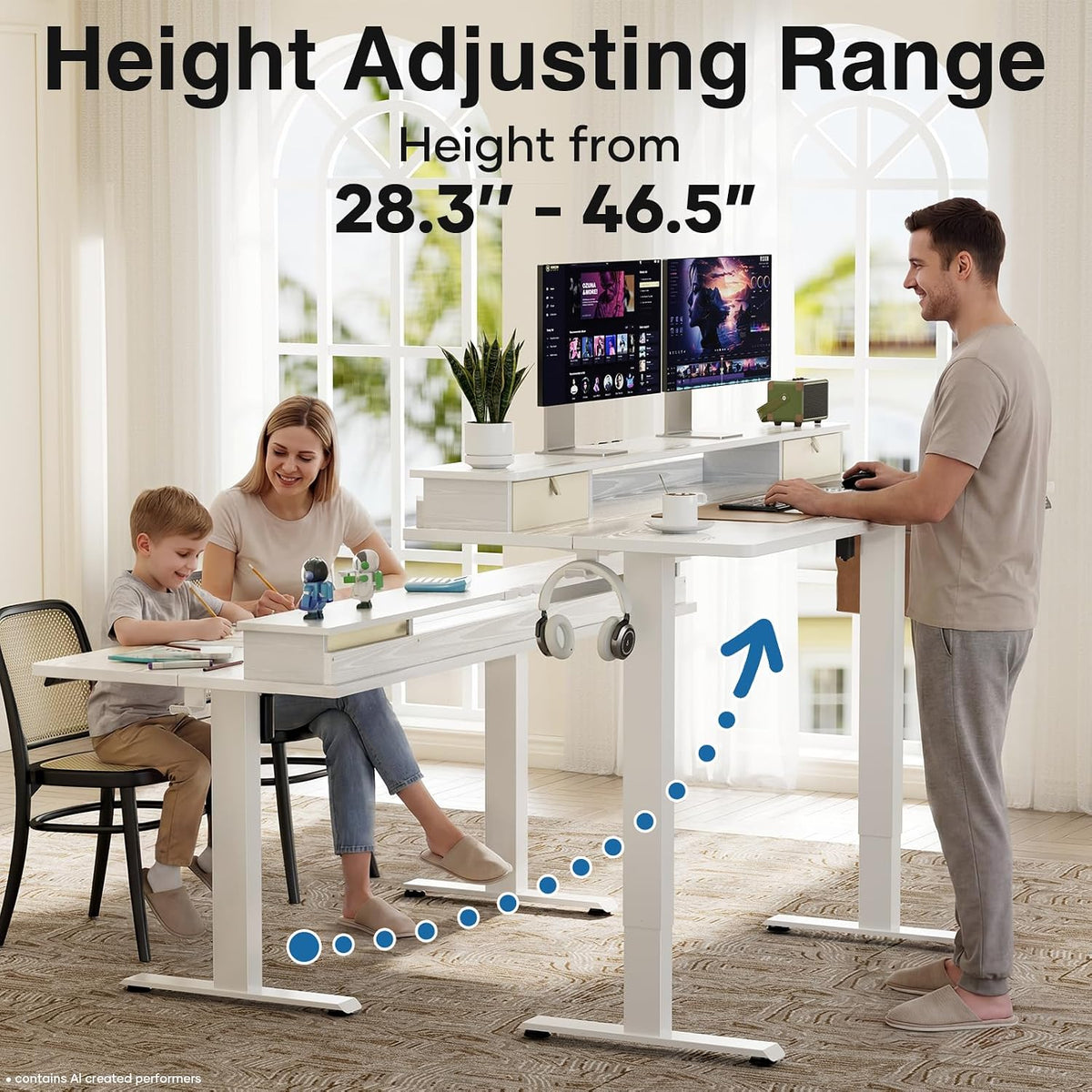 47.2"×27.6" Standing Desk with Storage Drawers, Adjustable Height Computer Table with Monitor Shelf, Home Office Desk for Study, Gaming, Workstation, Brown