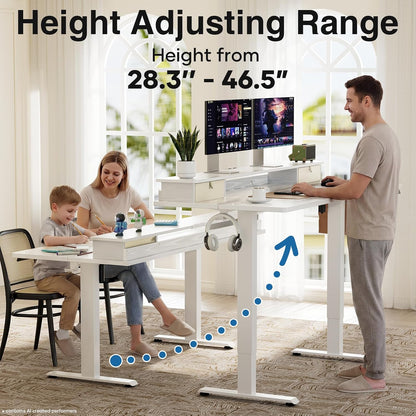 47.2"×27.6" Standing Desk with Storage Drawers, Adjustable Height Computer Table with Monitor Shelf, Home Office Desk for Study, Gaming, Workstation, Brown