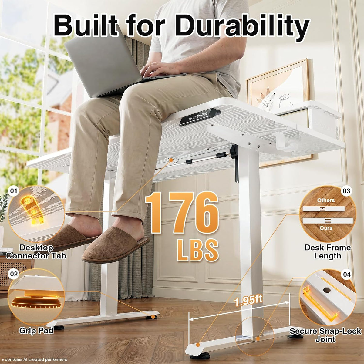 47.2"×27.6" Standing Desk with Storage Drawers, Adjustable Height Computer Table with Monitor Shelf, Home Office Desk for Study, Gaming, Workstation, Brown