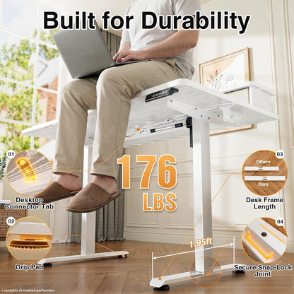 47.2"×27.6" Standing Desk with Storage Drawers, Adjustable Height Computer Table with Monitor Shelf, Home Office Desk for Study, Gaming, Workstation, Brown