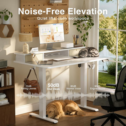 47.2"×27.6" Standing Desk with Storage Drawers, Adjustable Height Computer Table with Monitor Shelf, Home Office Desk for Study, Gaming, Workstation, Brown