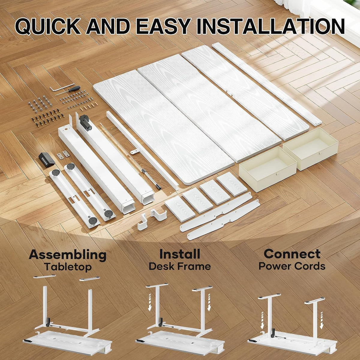 47.2"×27.6" Standing Desk with Storage Drawers, Adjustable Height Computer Table with Monitor Shelf, Home Office Desk for Study, Gaming, Workstation, Brown