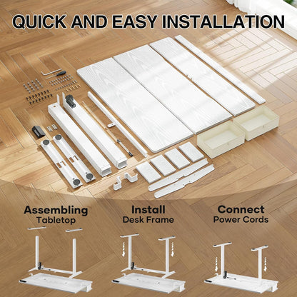47.2"×27.6" Standing Desk with Storage Drawers, Adjustable Height Computer Table with Monitor Shelf, Home Office Desk for Study, Gaming, Workstation, Brown
