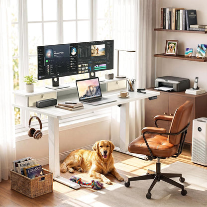 47.2"×27.6" Standing Desk with Storage Drawers, Adjustable Height Computer Table with Monitor Shelf, Home Office Desk for Study, Gaming, Workstation, Brown