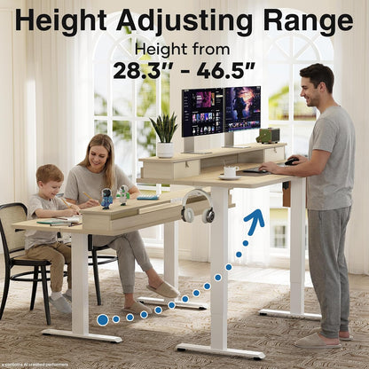 47.2"×27.6" Standing Desk with Storage Drawers, Adjustable Height Computer Table with Monitor Shelf, Home Office Desk for Study, Gaming, Workstation, Brown