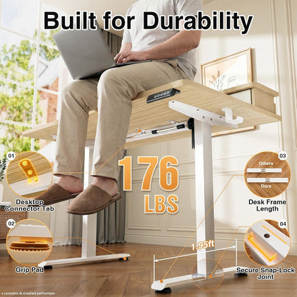 47.2"×27.6" Standing Desk with Storage Drawers, Adjustable Height Computer Table with Monitor Shelf, Home Office Desk for Study, Gaming, Workstation, Brown