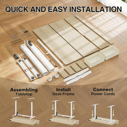 47.2"×27.6" Standing Desk with Storage Drawers, Adjustable Height Computer Table with Monitor Shelf, Home Office Desk for Study, Gaming, Workstation, Brown