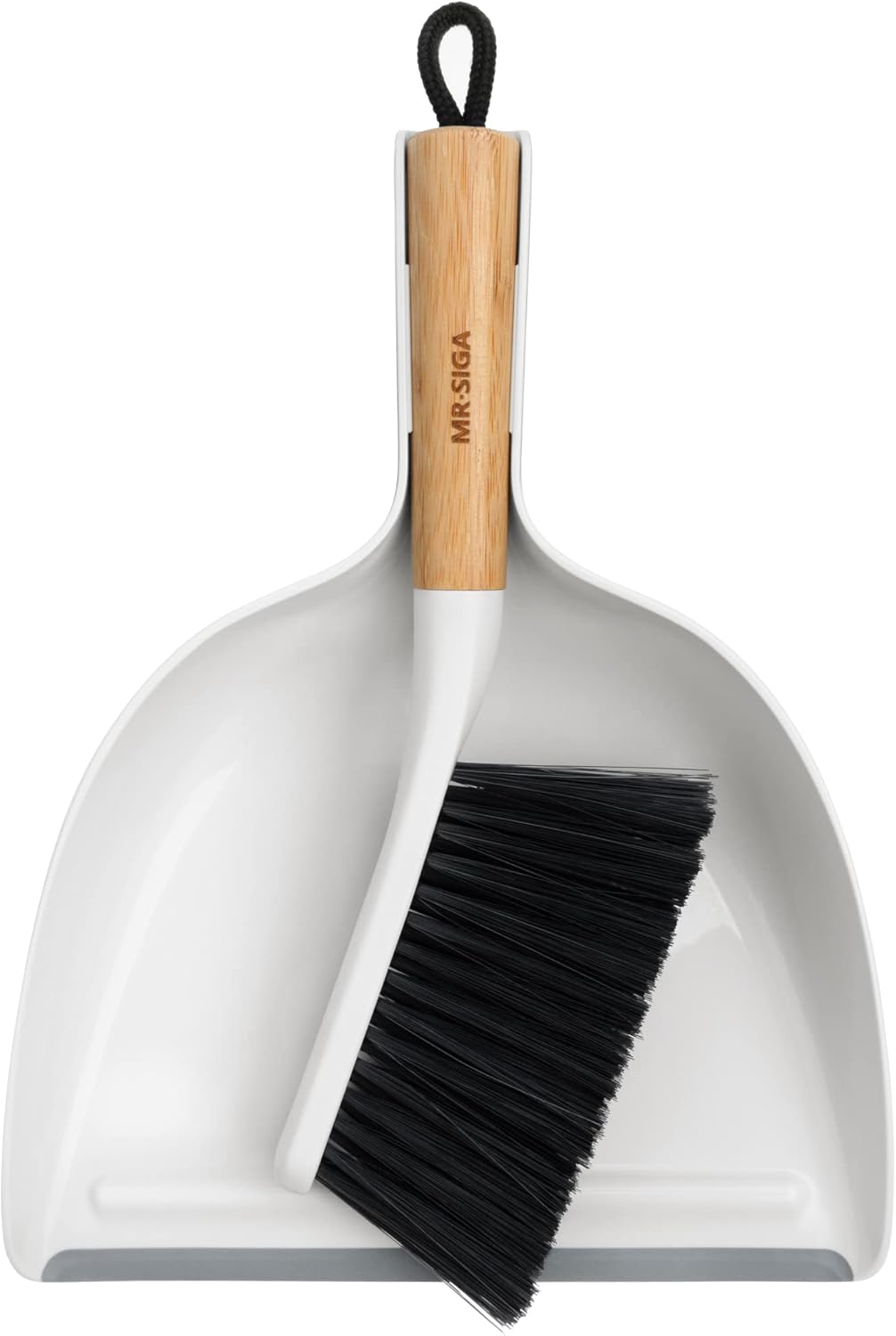 Dustpan and Brush Set, Bamboo Handle, White, 1 Set