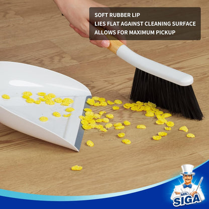 Dustpan and Brush Set, Bamboo Handle, White, 1 Set