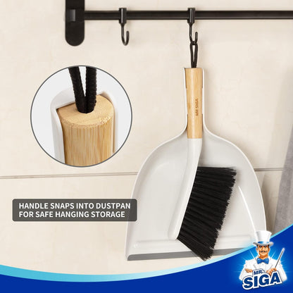 Dustpan and Brush Set, Bamboo Handle, White, 1 Set