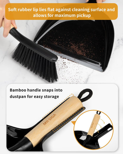 Dustpan and Brush Set, Bamboo Handle, White, 1 Set