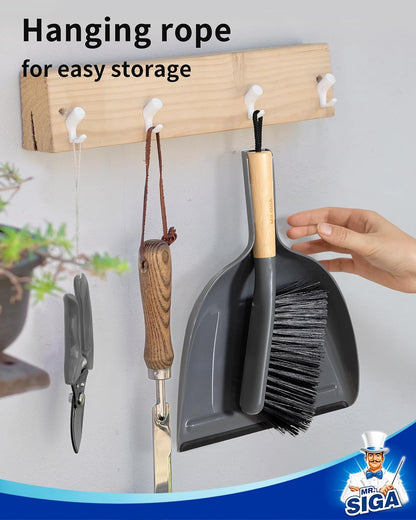 Dustpan and Brush Set, Bamboo Handle, White, 1 Set