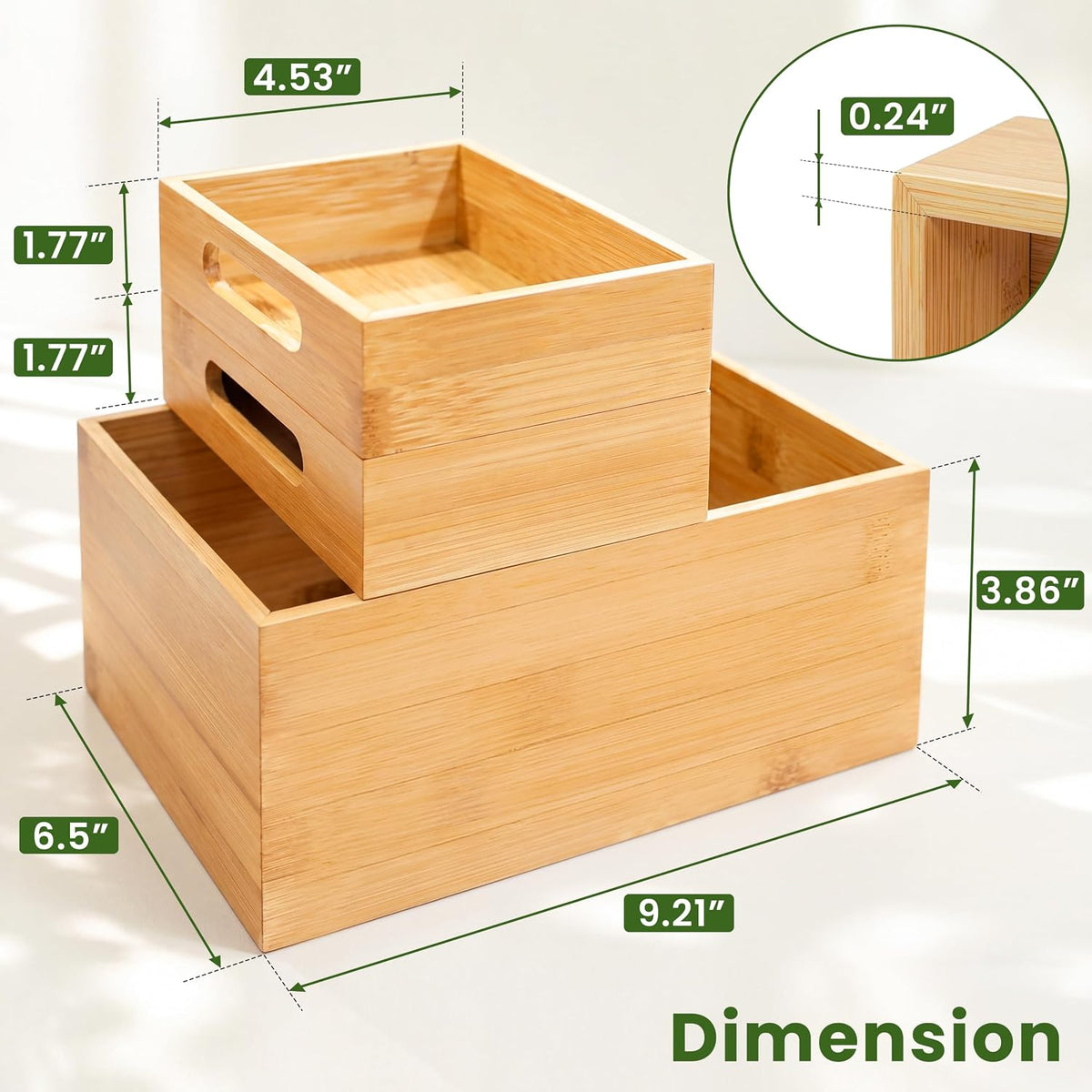 3-Piece Stackable Bamboo Storage Box, Large Storage Bin, Wooden Boxes for Makeup Drawer Organizer Bathroom, Office Supplies, Kitchen Utensils, Bamboo Storage Containers (Medium)