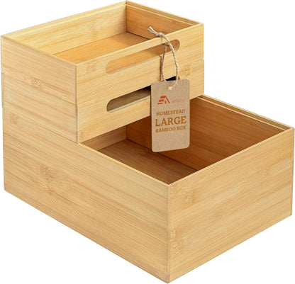 3-Piece Stackable Bamboo Storage Box, Large Storage Bin, Wooden Boxes for Makeup Drawer Organizer Bathroom, Office Supplies, Kitchen Utensils, Bamboo Storage Containers (Medium)