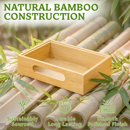 3-Piece Stackable Bamboo Storage Box, Large Storage Bin, Wooden Boxes for Makeup Drawer Organizer Bathroom, Office Supplies, Kitchen Utensils, Bamboo Storage Containers (Medium)