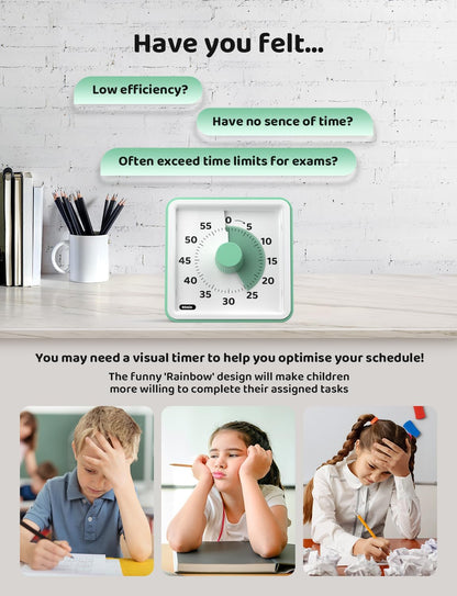 LIORQUE Visual Timer for Kids, 60 Minute Countdown Timer, Green