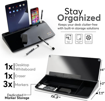 Desk Buddy Glass Desktop Whiteboard – Desk Board Buddy Hidden Storage