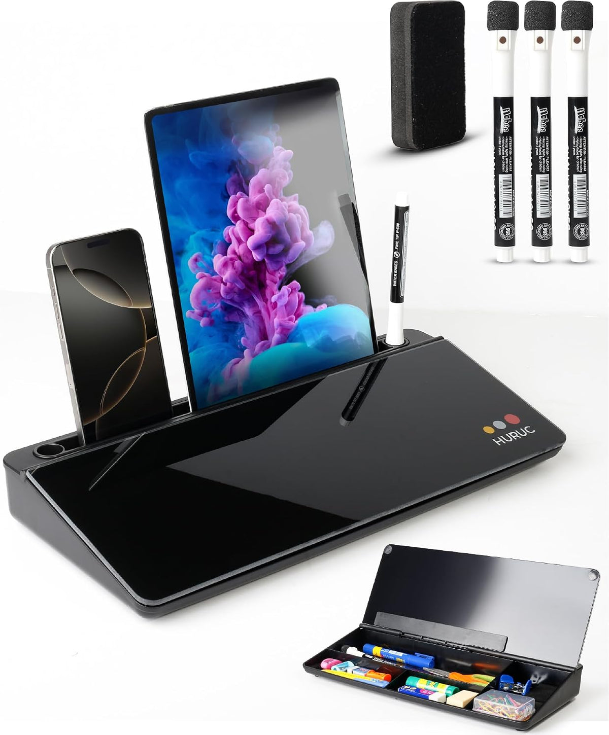 Desk Buddy Glass Desktop Whiteboard – Desk Board Buddy Hidden Storage