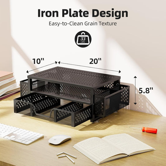 Monitor Stand with Drawer, 2-Tier Laptop Stand, Black
