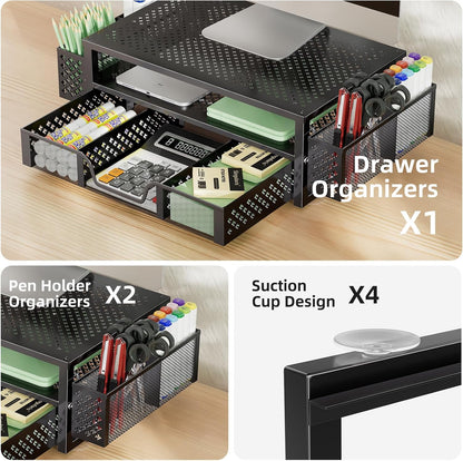Monitor Stand with Drawer, 2-Tier Laptop Stand, Black