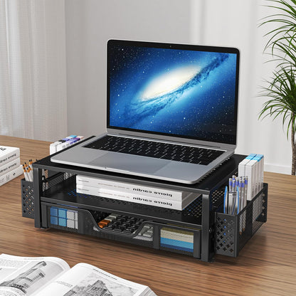 Monitor Stand with Drawer, 2-Tier Laptop Stand, Black