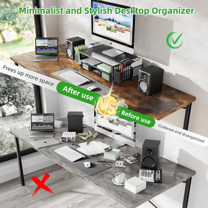 Monitor Stand with Drawer, 2-Tier Laptop Stand, Black