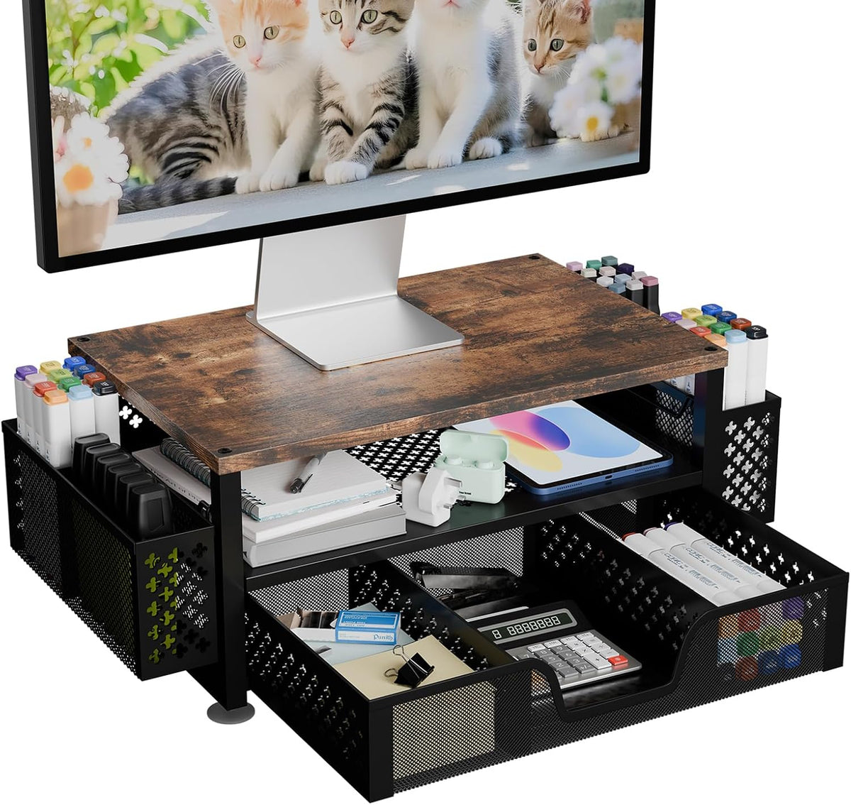 Monitor Stand with Drawer, 2-Tier Laptop Stand, Black