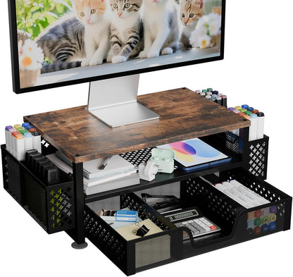 Monitor Stand with Drawer, 2-Tier Laptop Stand, Black