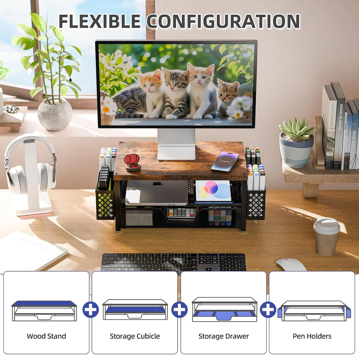 Monitor Stand with Drawer, 2-Tier Laptop Stand, Black