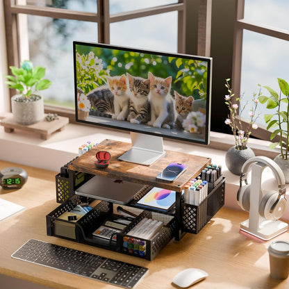Monitor Stand with Drawer, 2-Tier Laptop Stand, Black