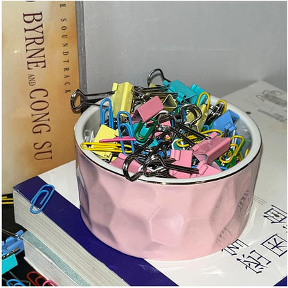 Ceramic Paper Clip Holder Ceramic Paper Clip Dispenser Organizer for Office Desk Binder Clip Holder (Pink)