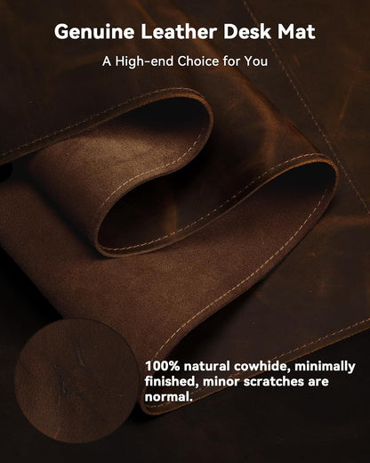 Leather Desk Mat, 35.4"x17"Real Leather Desk Pad,2mm Thick Desk Blotter with Stiched line,Oil-Wax Feel Mouse pad and Self-Healing Laptop Pad for Home & Office(Classic Dark Brown)