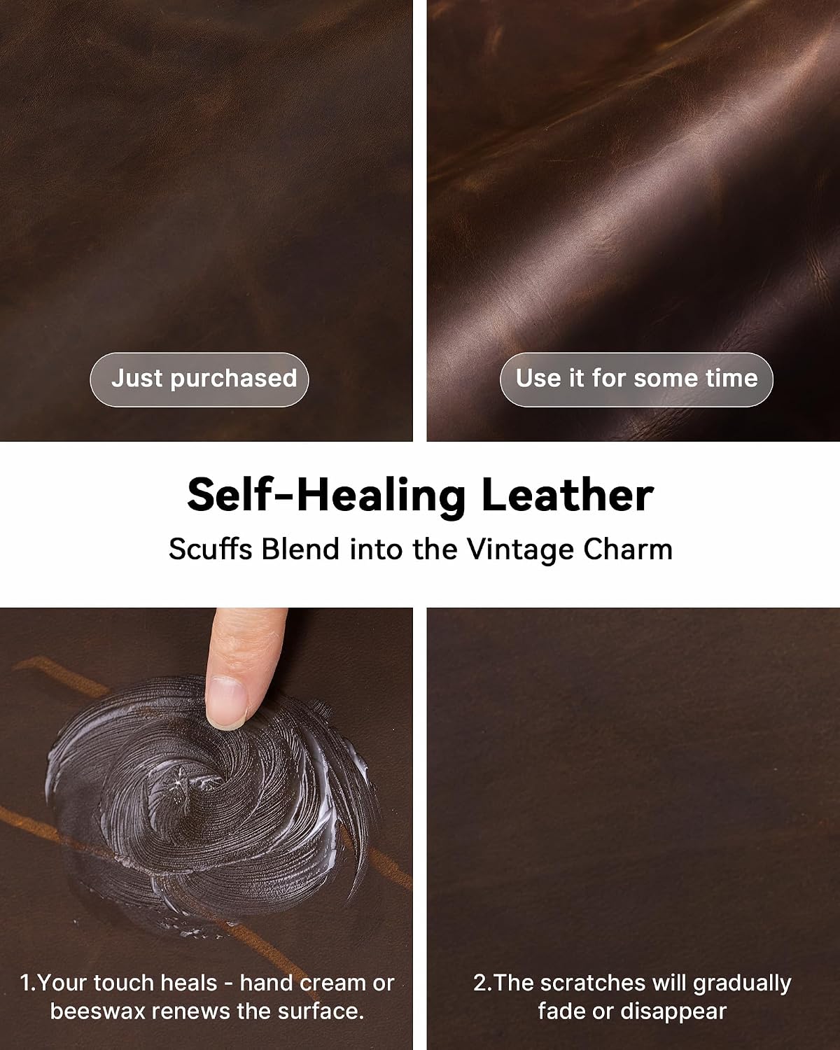 Leather Desk Mat, 35.4"x17"Real Leather Desk Pad,2mm Thick Desk Blotter with Stiched line,Oil-Wax Feel Mouse pad and Self-Healing Laptop Pad for Home & Office(Classic Dark Brown)
