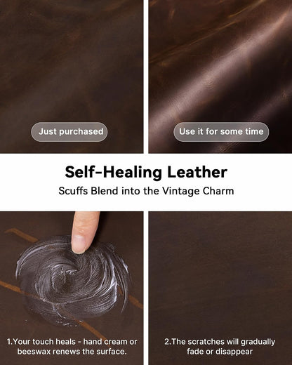 Leather Desk Mat, 35.4"x17"Real Leather Desk Pad,2mm Thick Desk Blotter with Stiched line,Oil-Wax Feel Mouse pad and Self-Healing Laptop Pad for Home & Office(Classic Dark Brown)