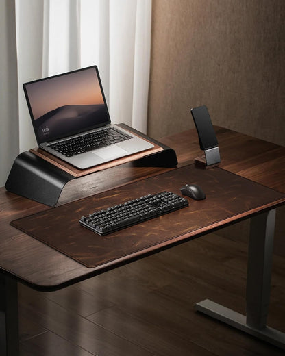 Leather Desk Mat, 35.4"x17"Real Leather Desk Pad,2mm Thick Desk Blotter with Stiched line,Oil-Wax Feel Mouse pad and Self-Healing Laptop Pad for Home & Office(Classic Dark Brown)