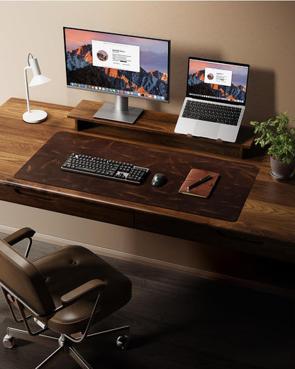 Leather Desk Mat, 35.4"x17"Real Leather Desk Pad,2mm Thick Desk Blotter with Stiched line,Oil-Wax Feel Mouse pad and Self-Healing Laptop Pad for Home & Office(Classic Dark Brown)