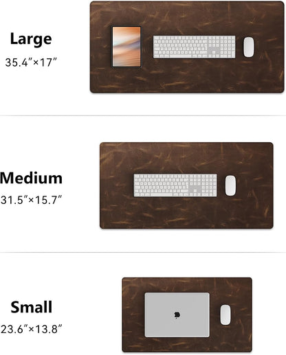 Leather Desk Mat, 35.4"x17"Real Leather Desk Pad,2mm Thick Desk Blotter with Stiched line,Oil-Wax Feel Mouse pad and Self-Healing Laptop Pad for Home & Office(Classic Dark Brown)