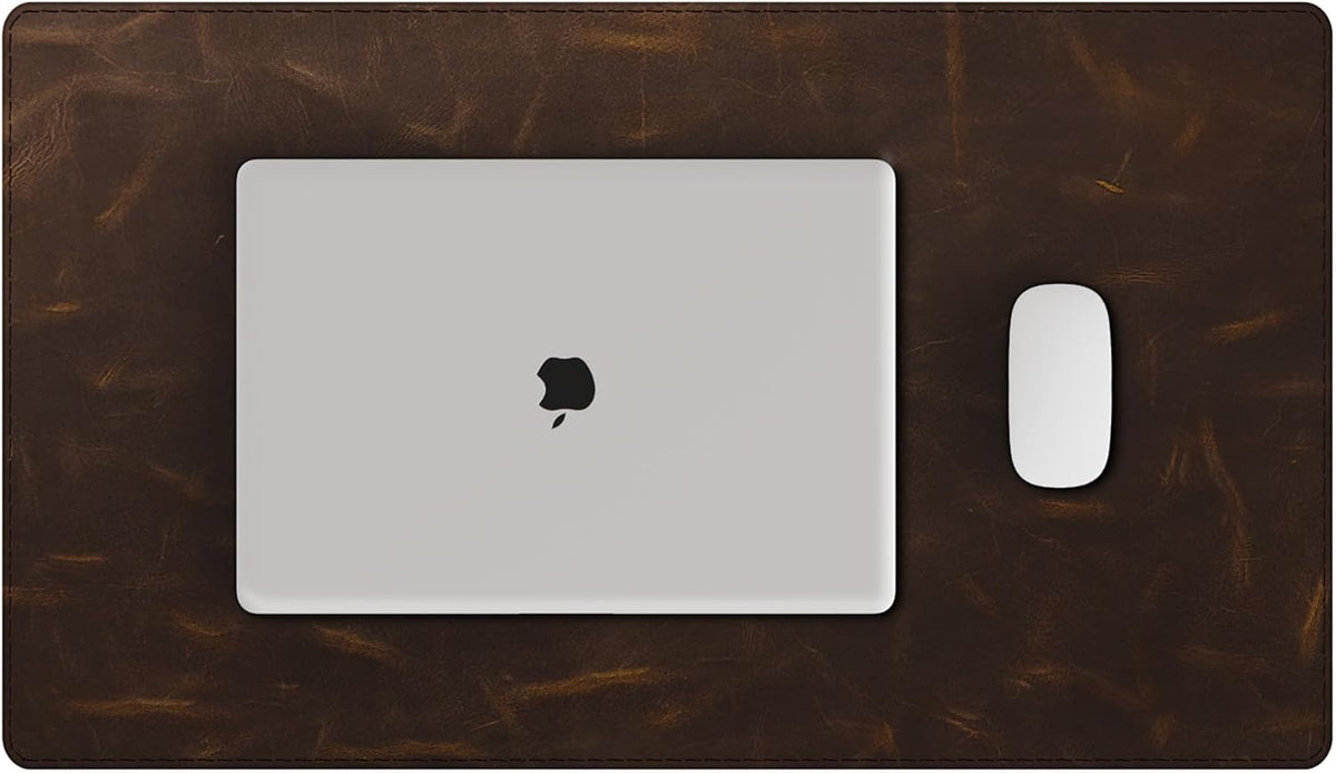 Leather Desk Mat, 35.4"x17"Real Leather Desk Pad,2mm Thick Desk Blotter with Stiched line,Oil-Wax Feel Mouse pad and Self-Healing Laptop Pad for Home & Office(Classic Dark Brown)