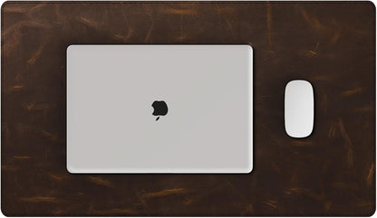 Leather Desk Mat, 35.4"x17"Real Leather Desk Pad,2mm Thick Desk Blotter with Stiched line,Oil-Wax Feel Mouse pad and Self-Healing Laptop Pad for Home & Office(Classic Dark Brown)