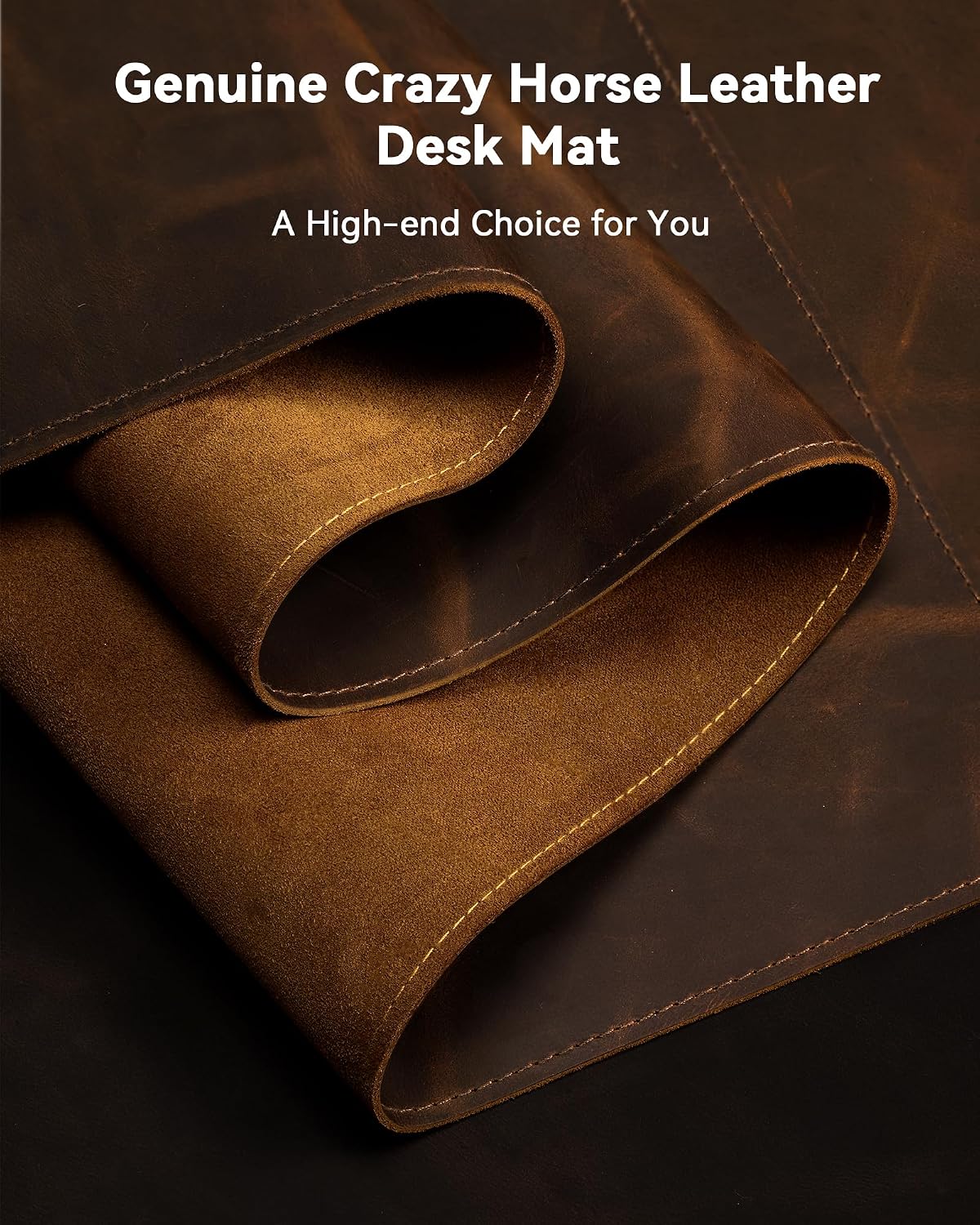 Leather Desk Mat, 35.4"x17"Real Leather Desk Pad,2mm Thick Desk Blotter with Stiched line,Oil-Wax Feel Mouse pad and Self-Healing Laptop Pad for Home & Office(Classic Dark Brown)