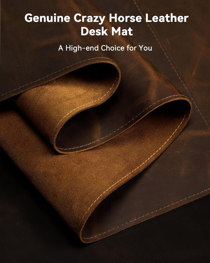 Leather Desk Mat, 35.4"x17"Real Leather Desk Pad,2mm Thick Desk Blotter with Stiched line,Oil-Wax Feel Mouse pad and Self-Healing Laptop Pad for Home & Office(Classic Dark Brown)