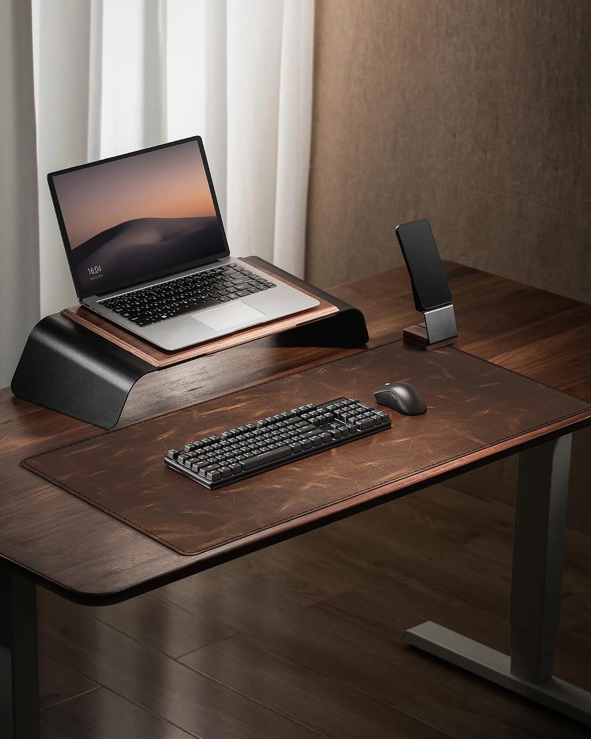 Leather Desk Mat, 35.4"x17"Real Leather Desk Pad,2mm Thick Desk Blotter with Stiched line,Oil-Wax Feel Mouse pad and Self-Healing Laptop Pad for Home & Office(Classic Dark Brown)