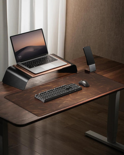 Leather Desk Mat, 35.4"x17"Real Leather Desk Pad,2mm Thick Desk Blotter with Stiched line,Oil-Wax Feel Mouse pad and Self-Healing Laptop Pad for Home & Office(Classic Dark Brown)