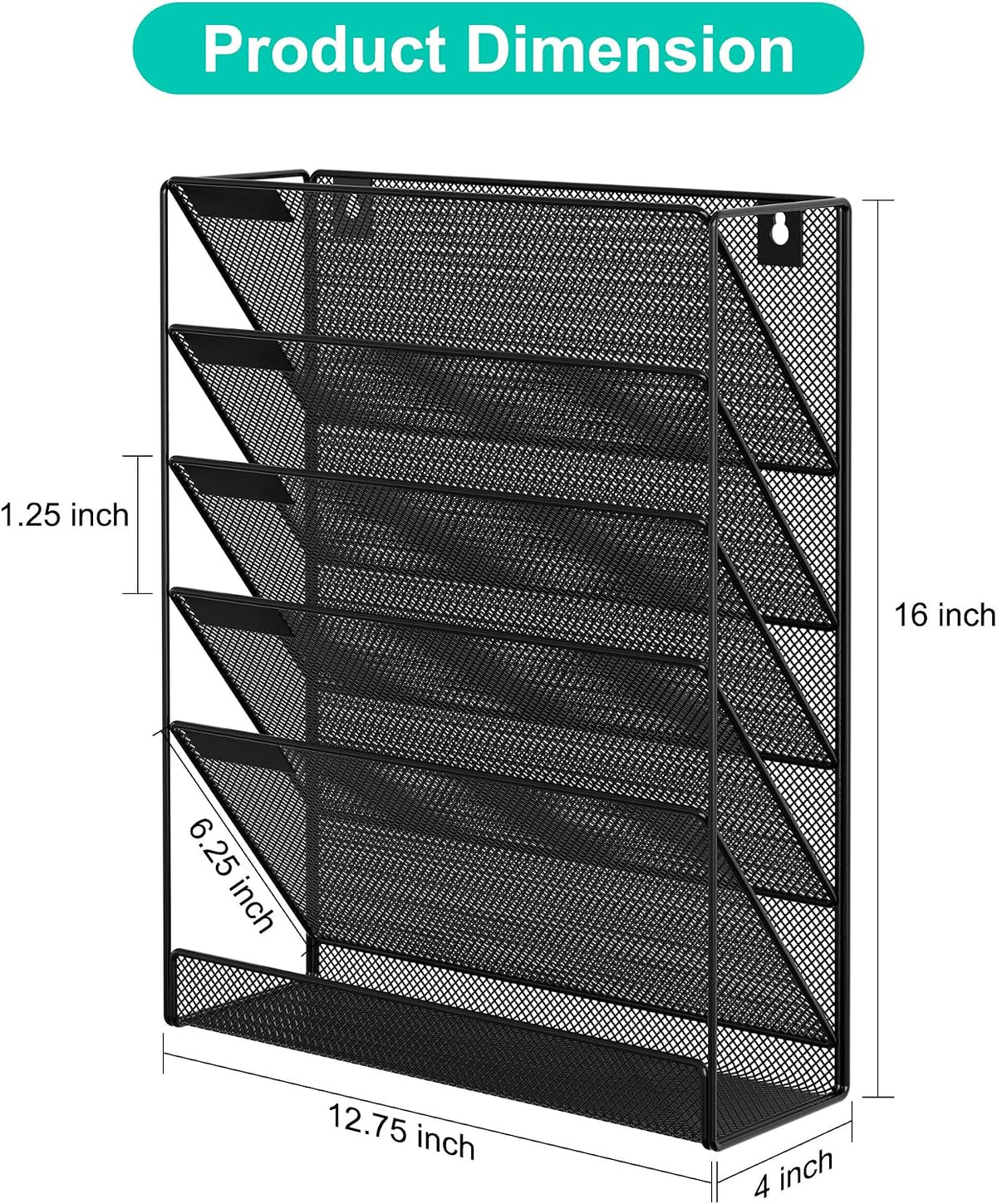5 Tier Wall File Holder, Mesh Hanging Folder Organizer with Classify Label, Versatile Desk File Holder, Vertical Wall Mounted Mail Organizer for Office Home Cubicle, Black